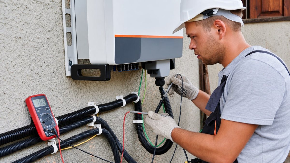 Technician servicing field equipment in a workshop