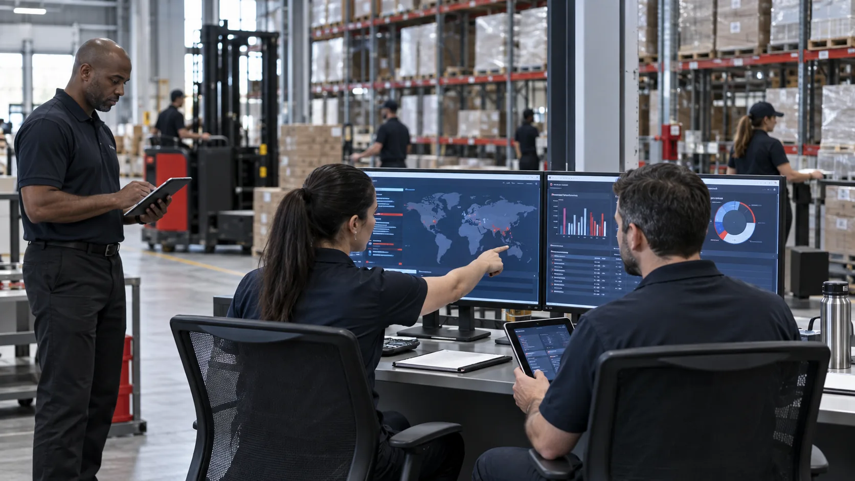 Warehouse team monitoring connected inventory and orders across multiple sales channels.
