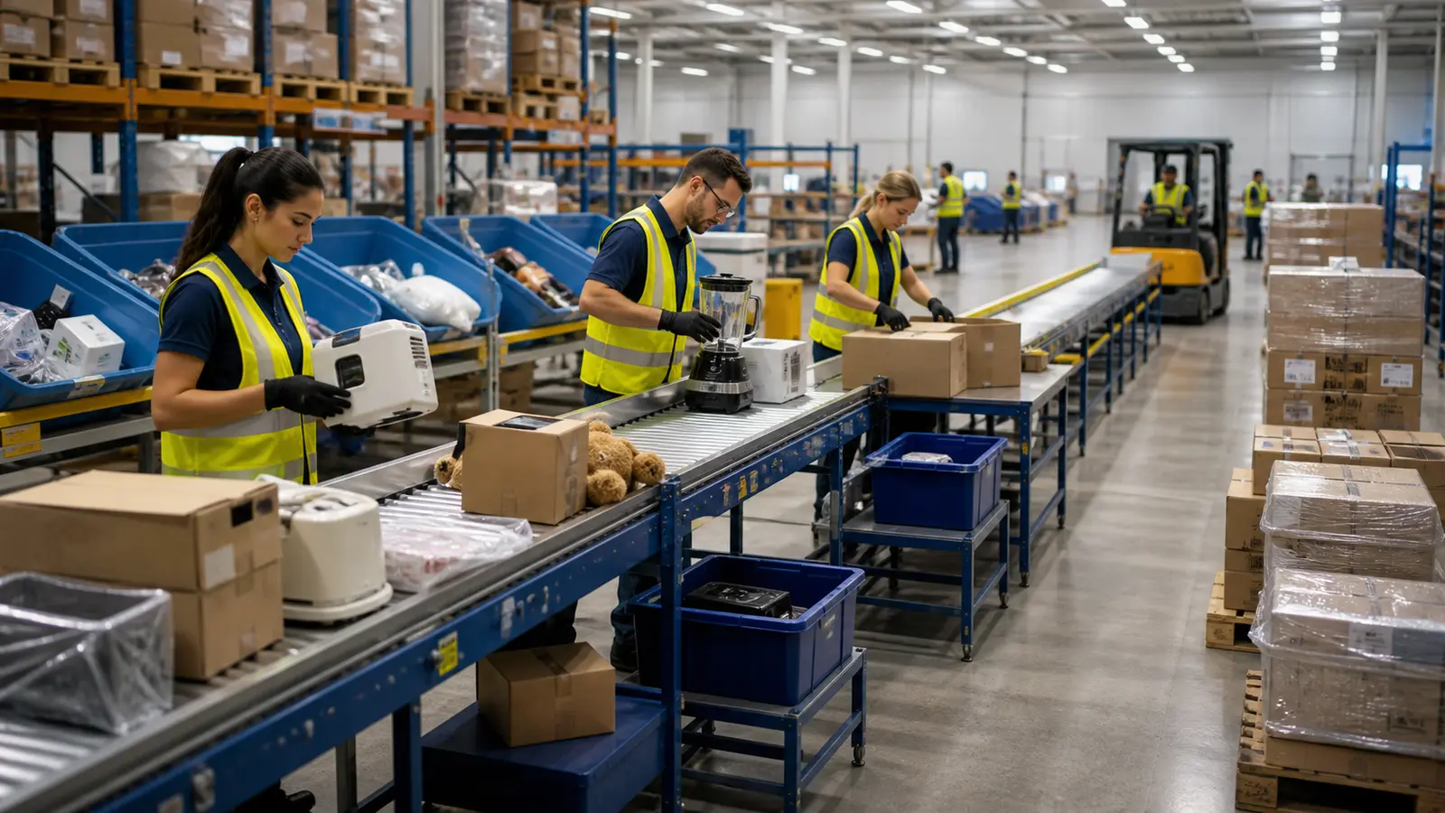 Reverse logistics warehouse processing returned products for value recovery